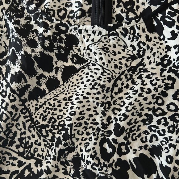 NWT DKNY Black White Leopard Print Silk Blend Ruffled Tiered Mini Dress Size 4 - Picture 4 of 16